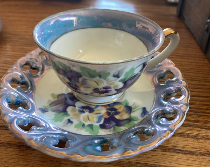 Vintage Handpainted Pansy Teacup and Saucer