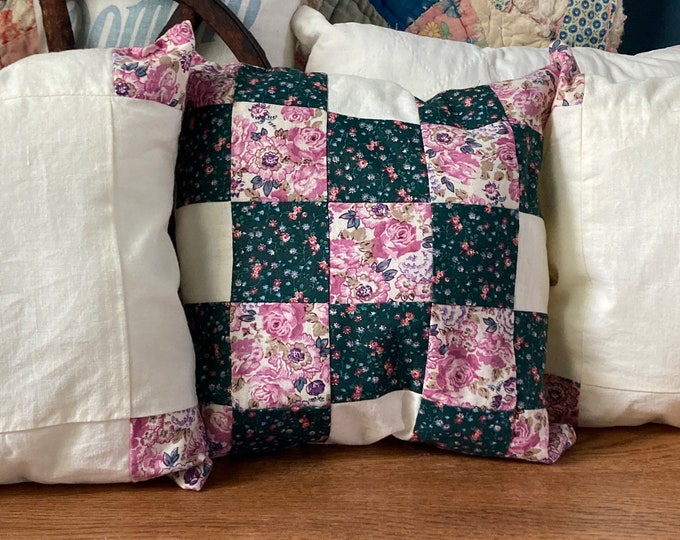 Reversible Set of 3 Vintage Quilt Square Pillows