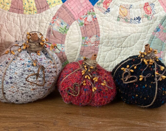 Upcycled Knit Sweater Pumpkins with Pip Berries and Hearts