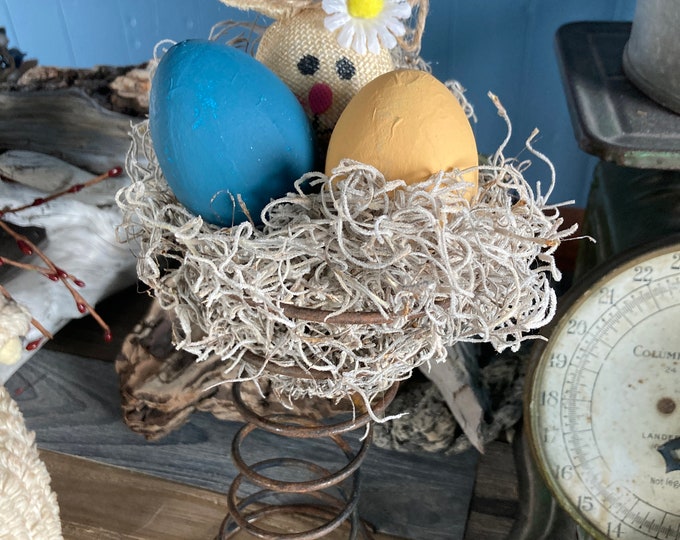 Vintage Box Spring Easter Bunny Bird Nest Decor