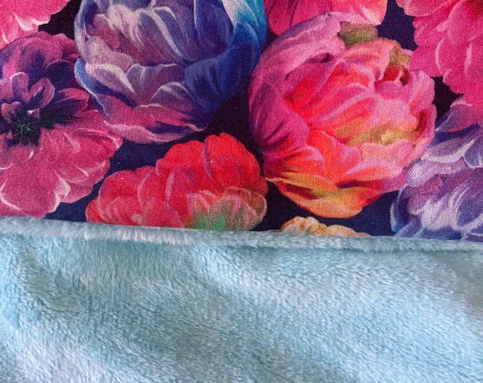 Floral and Aqua Minky Full-Length Throw