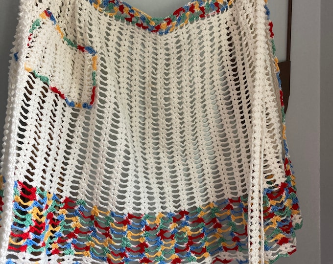 Vintage Crocheted Half Apron with Pocket