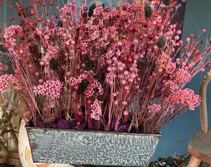 Spring Pinks Floral Arrangement in Vintage Metal Loaf Pan