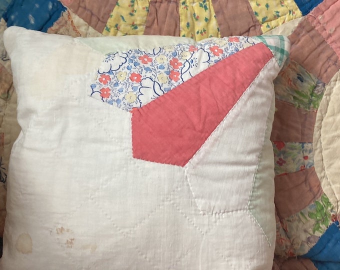 Reversible Vintage Quilt Squares Made Into Pillow