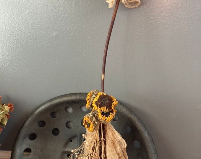 Halloween Witch Broom Dried Naturals and Stained Cheesecloth  Primitive/Country Style Decor