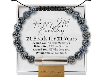 21 Beads for 21 Years Hidden Message Bracelet, Unique 21st Birthday Gift for Him, Son Turning 21 Years Old, 21st Birthday Gift Ideas for Son