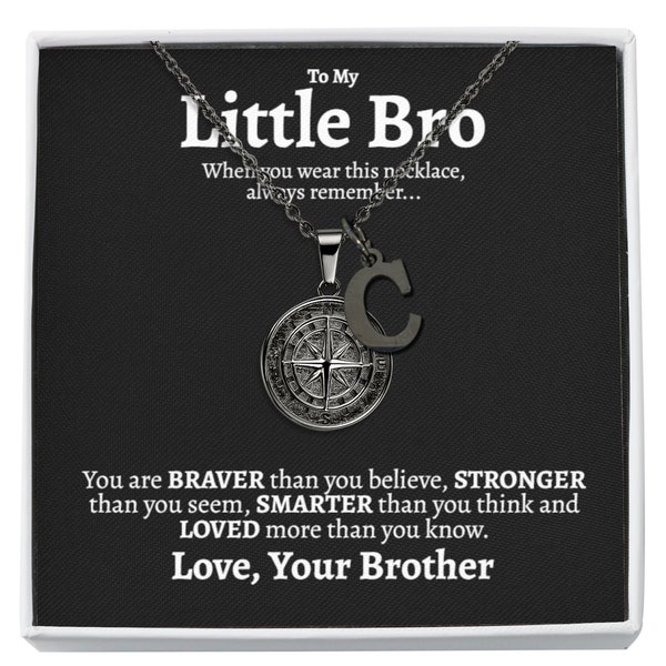 Little Brother Compass Necklace with Optional Initial Charm, Little Brother Gift from Big Brother, Birthday Gift for Younger Brother