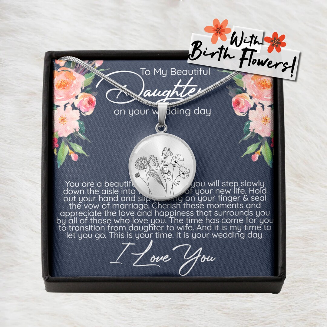 Daughter Wedding Birth Flower Jewelry, Wedding Gift for Daughter From