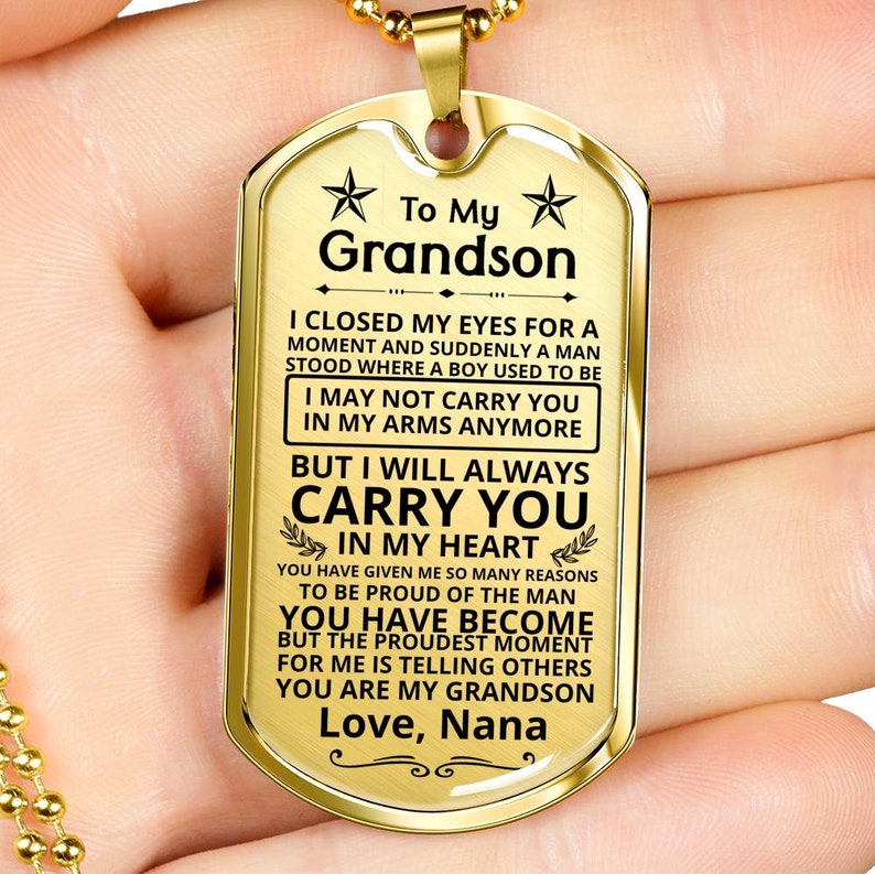 Grandson Dog Tag Necklace Grandson Jewelry Grandson Keepsake Etsy