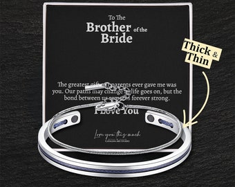 Brother of the Bride Bracelet Set from Sister - Wedding Keepsake to Brother - Cuff & Box Chain Combo - Sentimental Sibling Bond