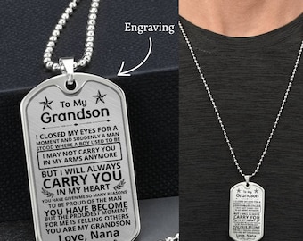 Collier d'étiquette de chien de petit-fils sentimental des grands-parents, bijoux significatifs de petit-fils, cadeau de souvenir de petit-fils, cadeau d'anniversaire pour le petit-fils