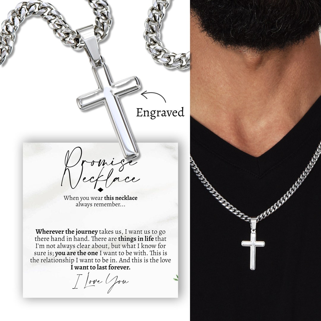 Promise Cross Necklace W/ Cuban Chain, Promise Gifts for Him, Romantic