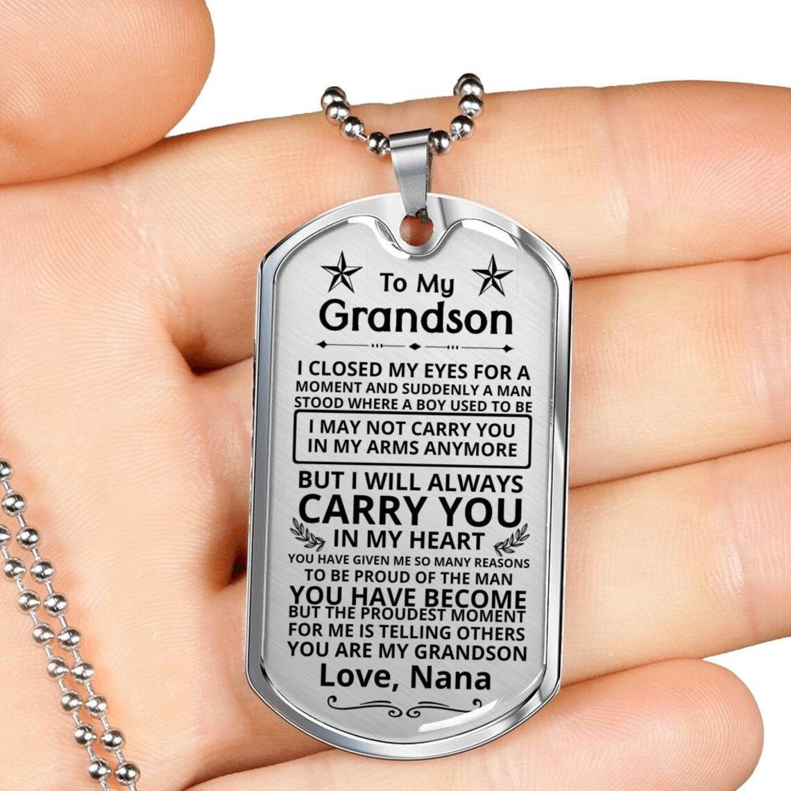 Grandson Dog Tag Necklace Grandson Jewelry Grandson Keepsake Etsy
