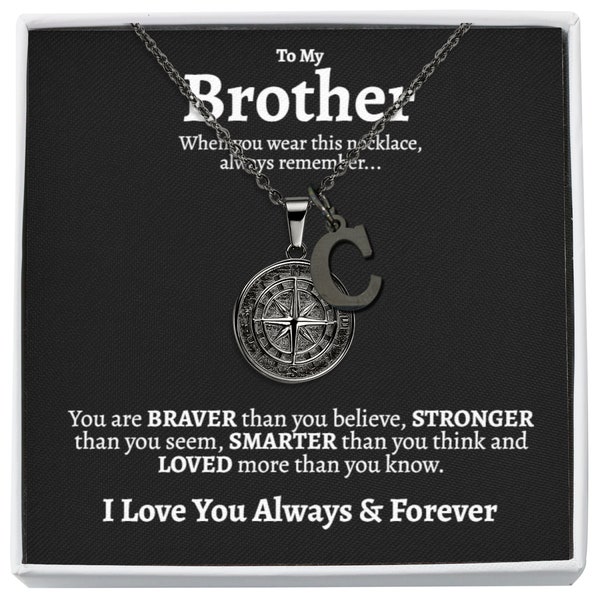 Meaningful Brother Compass Necklace with Optional Charm, Brother Gift from Sisters, Birthday Card Gift for Brother, Present for Brother