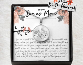 Sentimental Bonus Mom Birth Flower Jewelry, Gifts for Bonus Mom, Christmas Gift for Stepmom, Second Mom Gift, Stepmom Gift Ideas Birthday