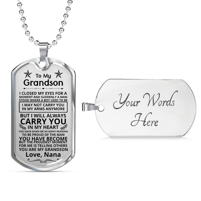 Grandson Dog Tag Necklace Grandson Jewelry Grandson Keepsake Etsy