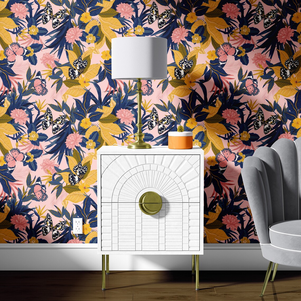 Tropical Pink Wallpaper Peel and Stick Fabric Wallpaper Etsy