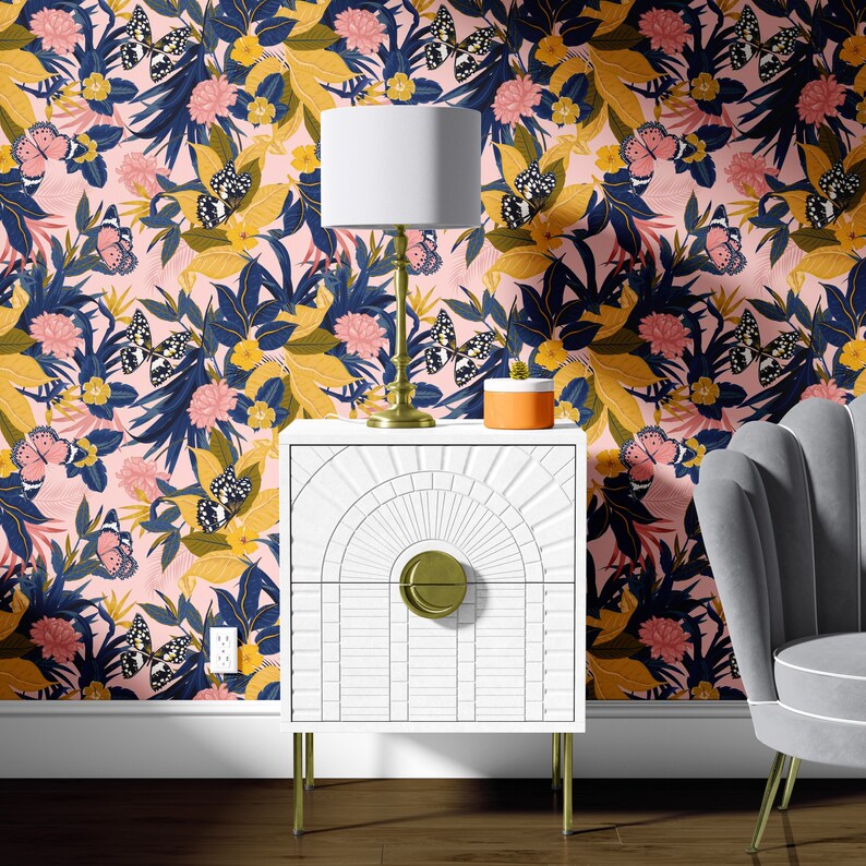 Wallpaper Peel and Stick Fabric Wallpaper Pink Etsy