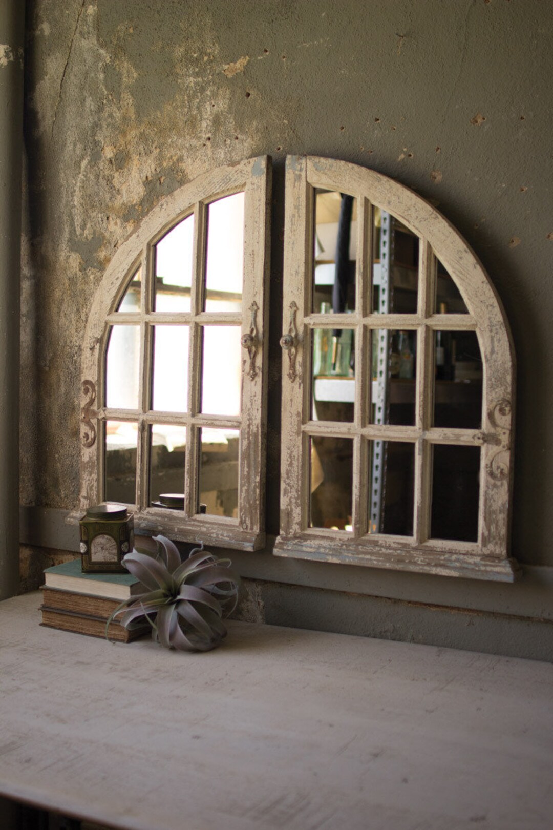 Arched Antique Window Mirrors, Includes 2 Pieces, Distressed Wood Etsy