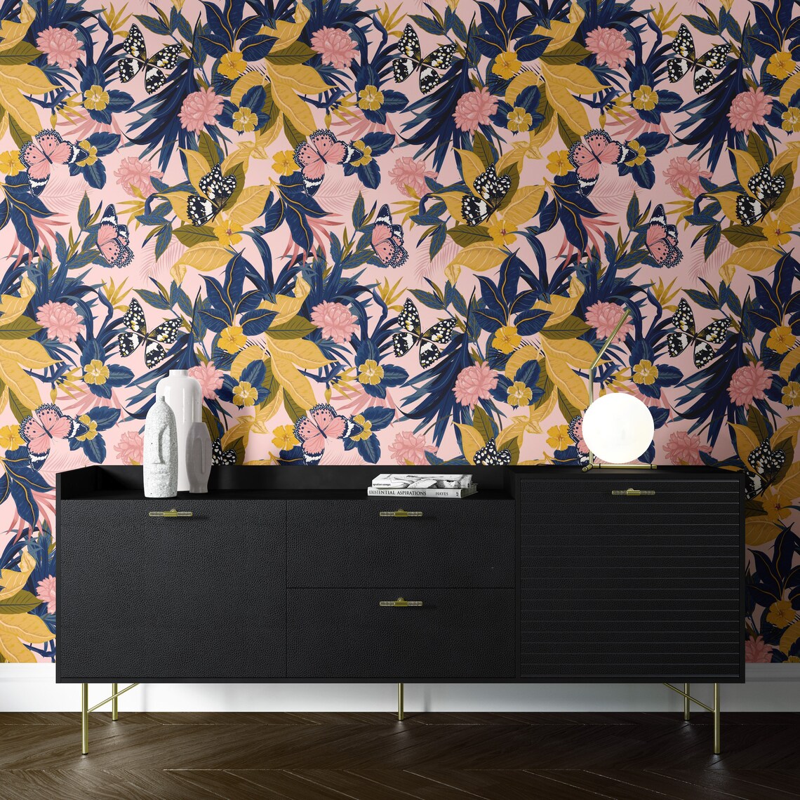 Tropical Pink Wallpaper Peel and Stick Fabric Wallpaper Etsy