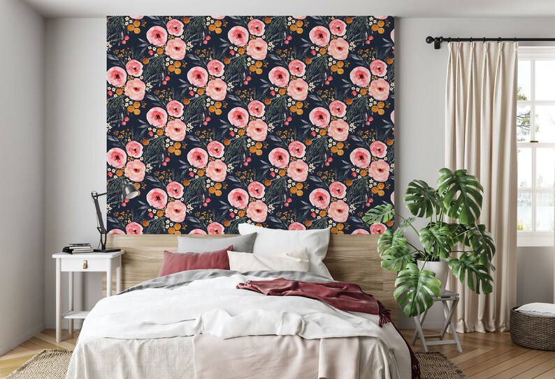 Wallpaper Peel and Stick Fabric Wallpaper Black Pink Etsy