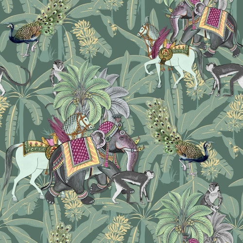 Indian Wallpaper Design Peel and Stick Green Traditional - Etsy