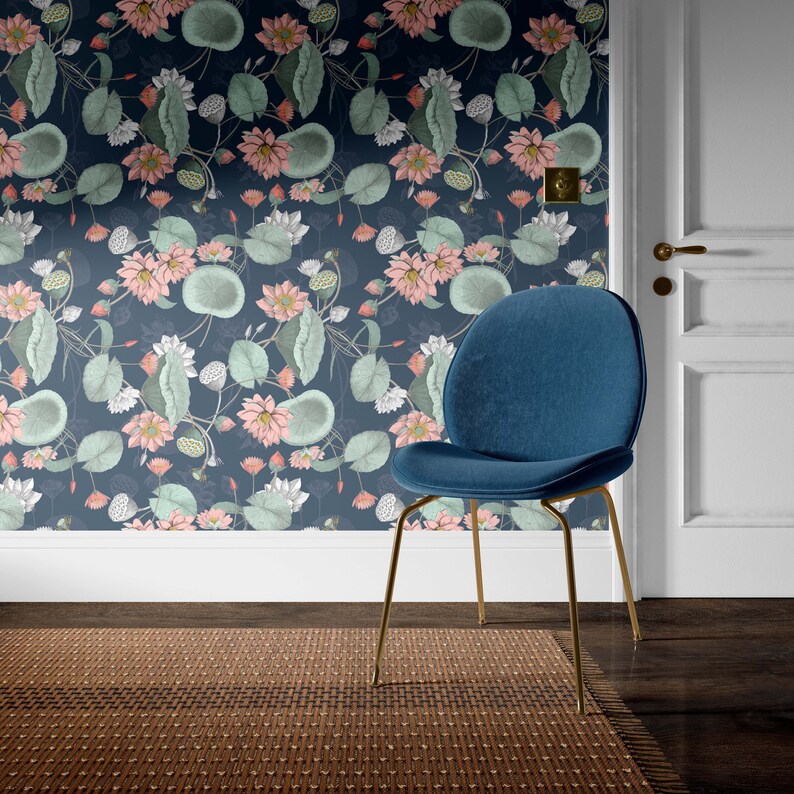Lotus Floral Wallpaper Peel and Stick Fabric Wallpaper Pink Etsy