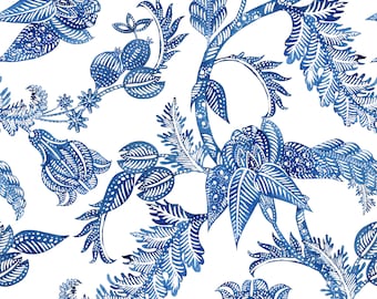 Batik wallpaper, peel and stick indigo, vintage wall decoration, great for foyer, bedroom and bathroom. Self adhesive and easily removable.