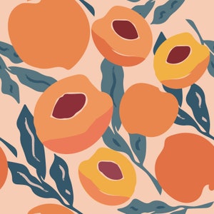 Kitchen, pantry, wallpaper, fabric peel, and stick, large orange abstract peaches, BOHO wall decoration, self-adhesive and easily removable.