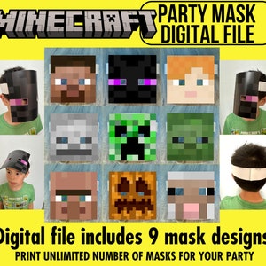 Minecraft Birthday Party Decorations, Minecraft Boy's Party Photo Props, Backdrop, Costume, Mask, Face Cover, Headbands