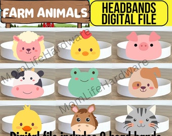 Farm Animals Birthday Party Crown Hat Head Piece, Farm Animals Mask, Sheep Chicken Pig Cow Frog Dog Duck Horse Cat, Farm Tracktor Party, Boy