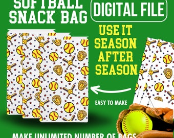 Retro softbal snack tas digitaal bestand, softbal cadeau snack tas downloadbaar, softbal partij gunst tas DIY