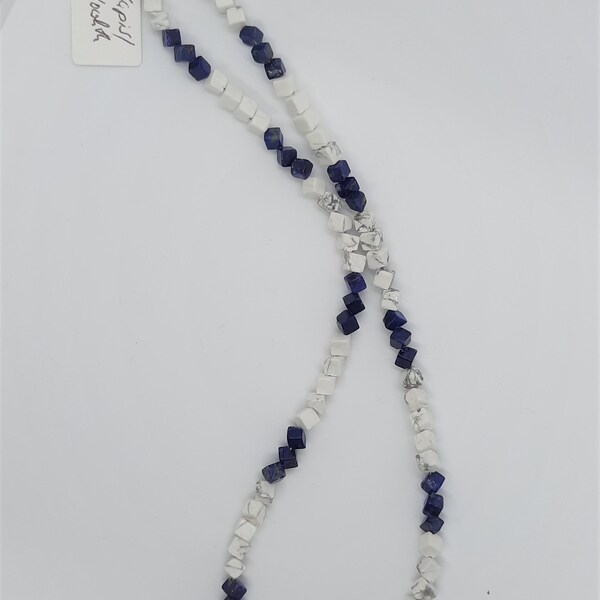 Chain of chain of Howlith and Lapis Lazuli cubes (white/ blue)