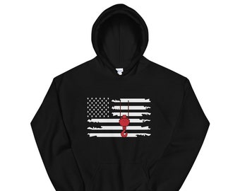 Bandera americana crane sudadera con capucha, suéter de grúa de la bandera americana, sudadera con capucha del operador de grúa, collar de la grúa, sudadera con capucha del trabajador de la unión, sudadera con capucha de la grúa