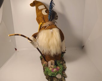 Handmade Leather Forest Gnome with Rose Quartz Nose