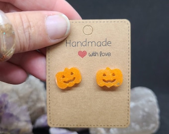 Handmade Glitter Pumpkin Earrings: Hypoallergenic Resin Posts