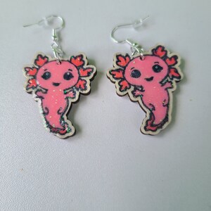 Axolotl earrings, wood earrings, made to order axolotl earrings
