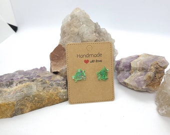 Handmade Glitter Sea Turtle Earrings: Hypoallergenic Resin Posts