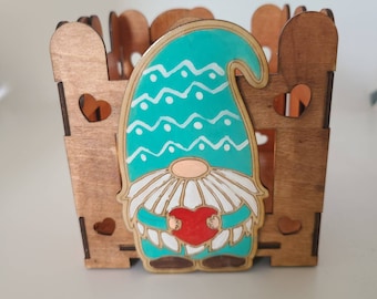 Laser Cut Wood Gnome Tea Light Holder: Painted Trinket Tray
