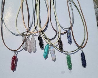 Wire Wrapped Crystal Pendant Necklace: Hippie Stone Jewelry