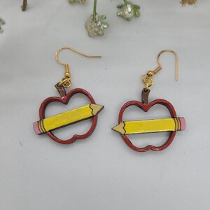 Teacher earrings, handpainted earrings, apple earrings, fall earrings, Teacher gift