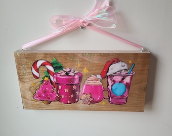 Pink coffee christmas sign/Christmas sign