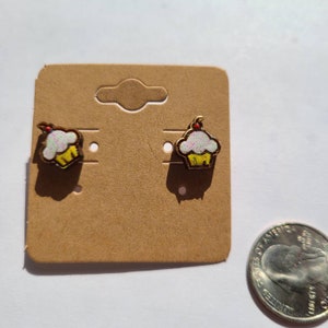 Hand painted cupcake earrings, laser cut wood earrings, post earrings, minimalist earrings
