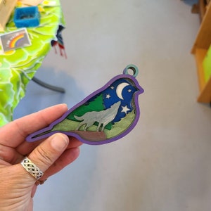 Layered laser cut wood ornament, Christmas ornament, handpainted ornament, bird, butterfly, guitar, music heart