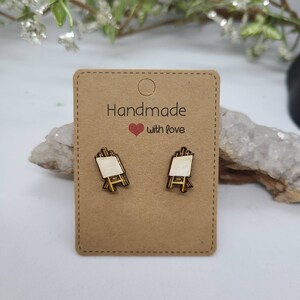 Hand painted artists easel earrings, laser cut wood earrings, post earrings, minimalist earrings