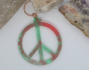 Resin Peace Sign Keychain: Glitter Copper Keyring