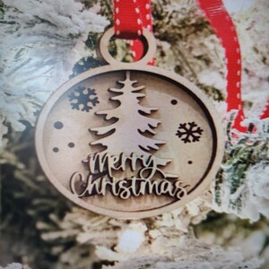 Layered laser cut wood ornament, Christmas ornament, handpainted ornament, Christmas tree