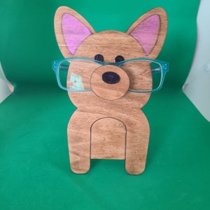 レーザーカット木製メガネホルダー：犬のデザイン
