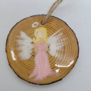 Angel ornament, Christmas ornament, blonde angel ornament, handpainted wood slice ornament