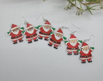 Handpainted Santa Earrings: Laser Cut Wood Christmas Jewelry